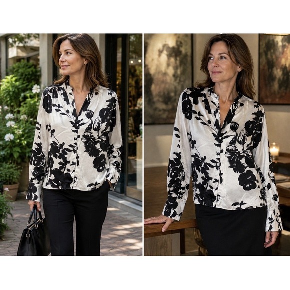 White House Black Market Tops - WHITE HOUSE BLACK MARKET Womens Knit TOP Long Sleeve BLACK White Size XL
